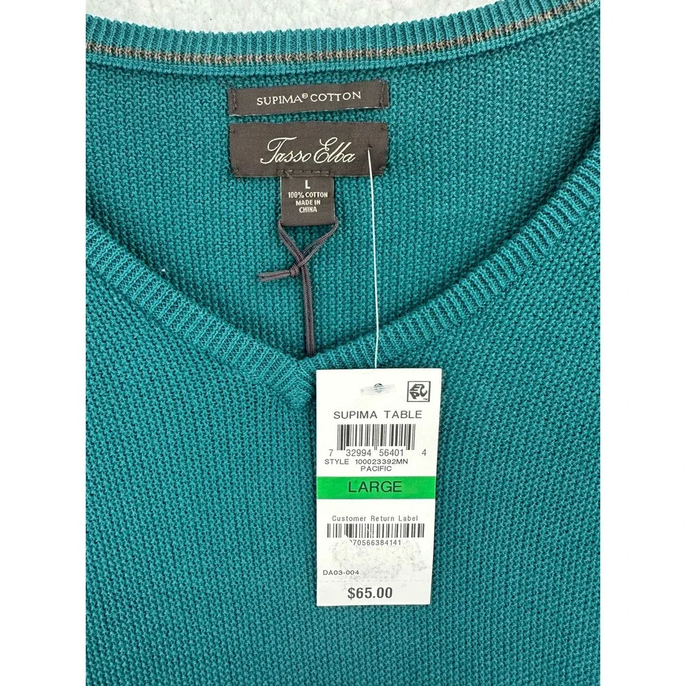 Tasso Elba Mens Green Seed Stitched Supima Cotton Sweater Top‎ Large